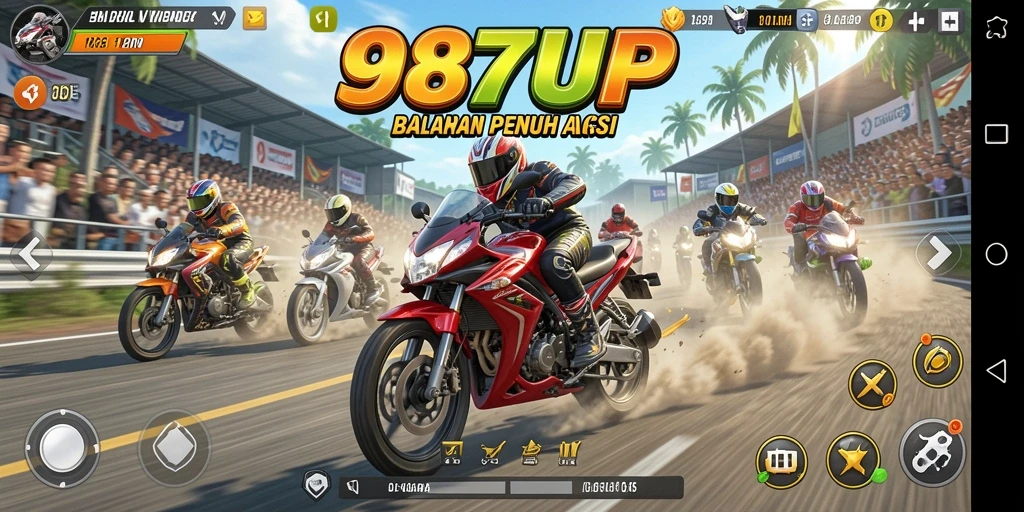 Tampilan gameplay menegangkan dalam balapan motor.