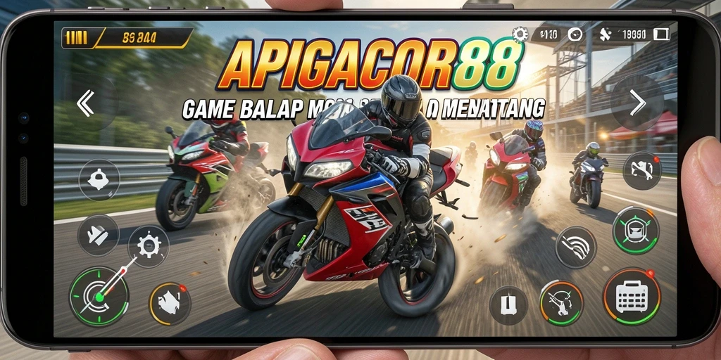 Screenshot gameplay APIGACOR88 dengan balapan motor yang menegangkan.