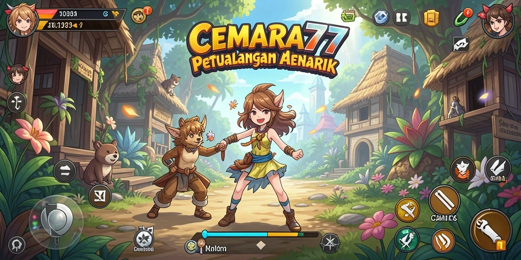 Tangkapan layar utama CEMARA77 menampilkan pertempuran seru dengan karakter anime.